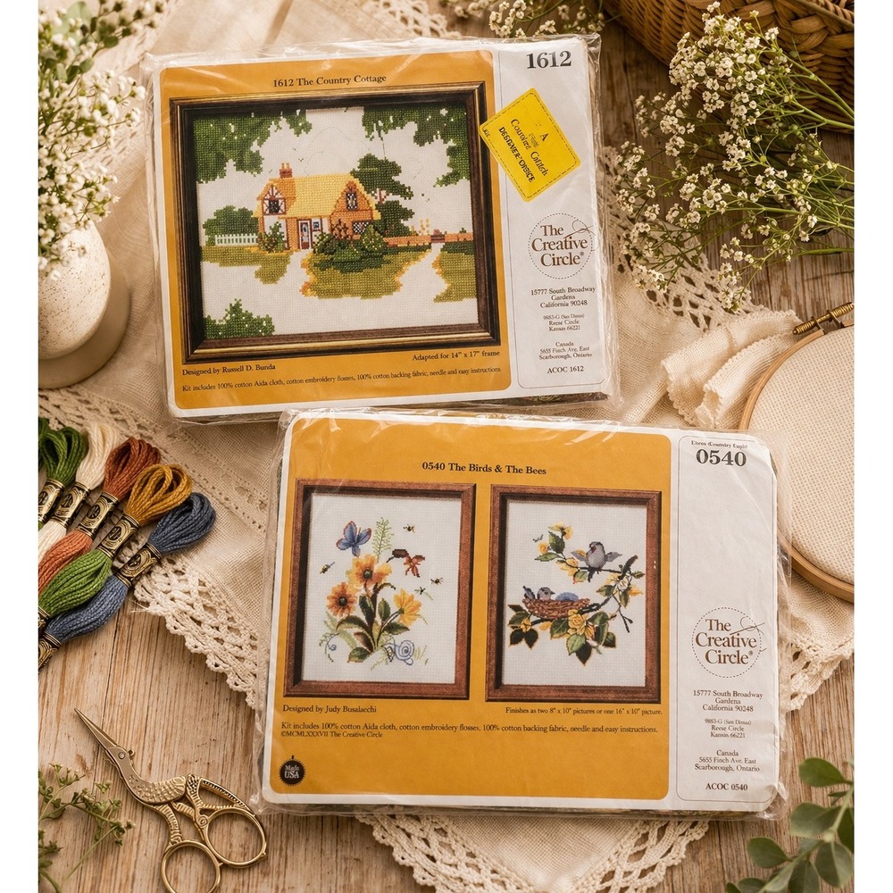 The Creative Circle #0540 & 1612 Birds Floral Cottagecore  Embroidery‎ Sealed